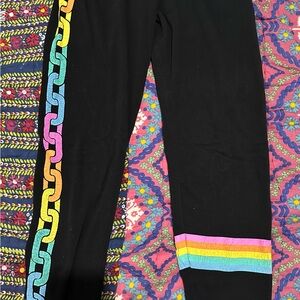 Lauren Moshi Black sweatpants with Colorful Chain and Stripe
